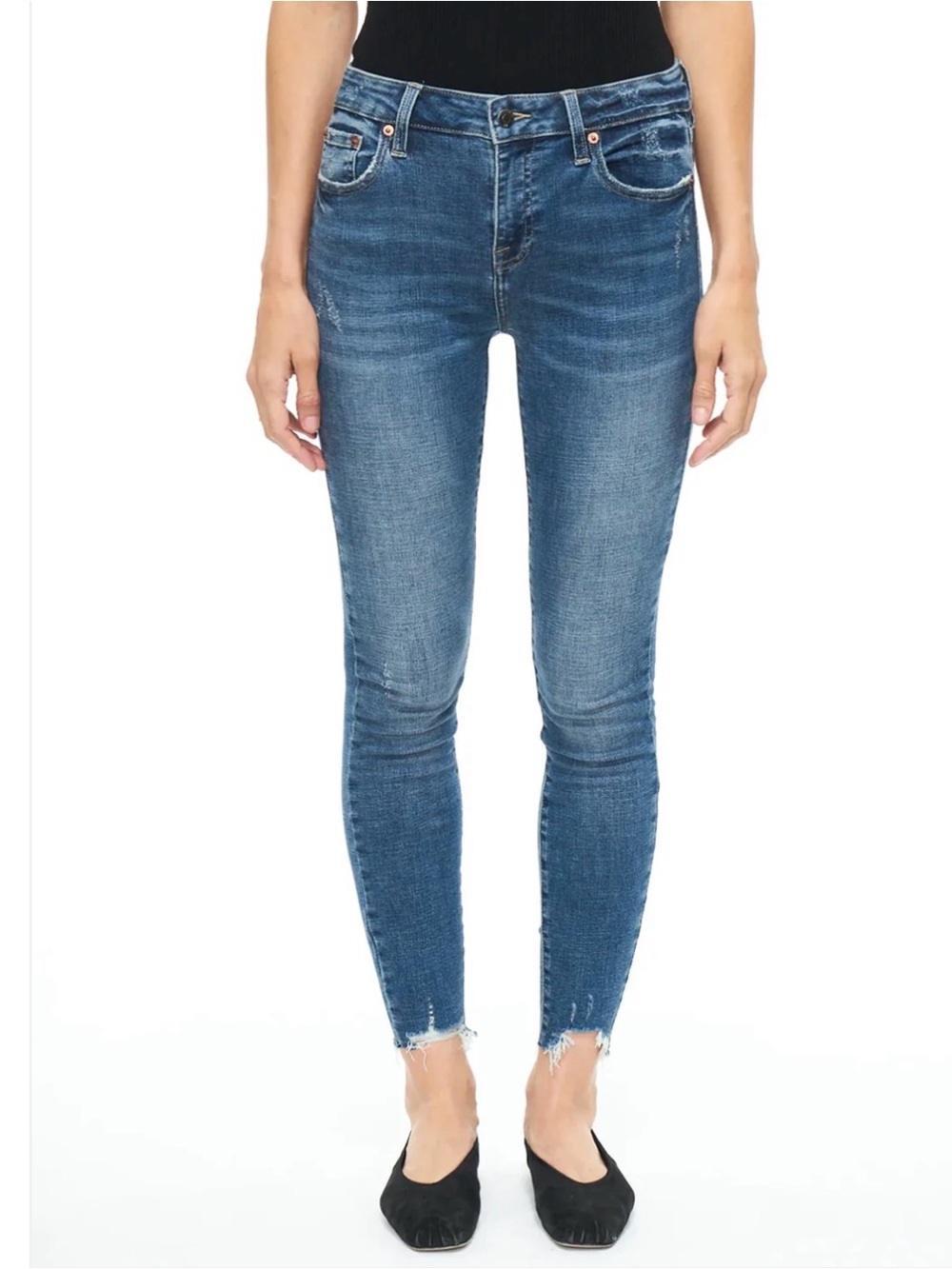 Pistola Audrey Mid Rise Skinny Crop Jeans Women’s Size 24 Distressed Raw Hem